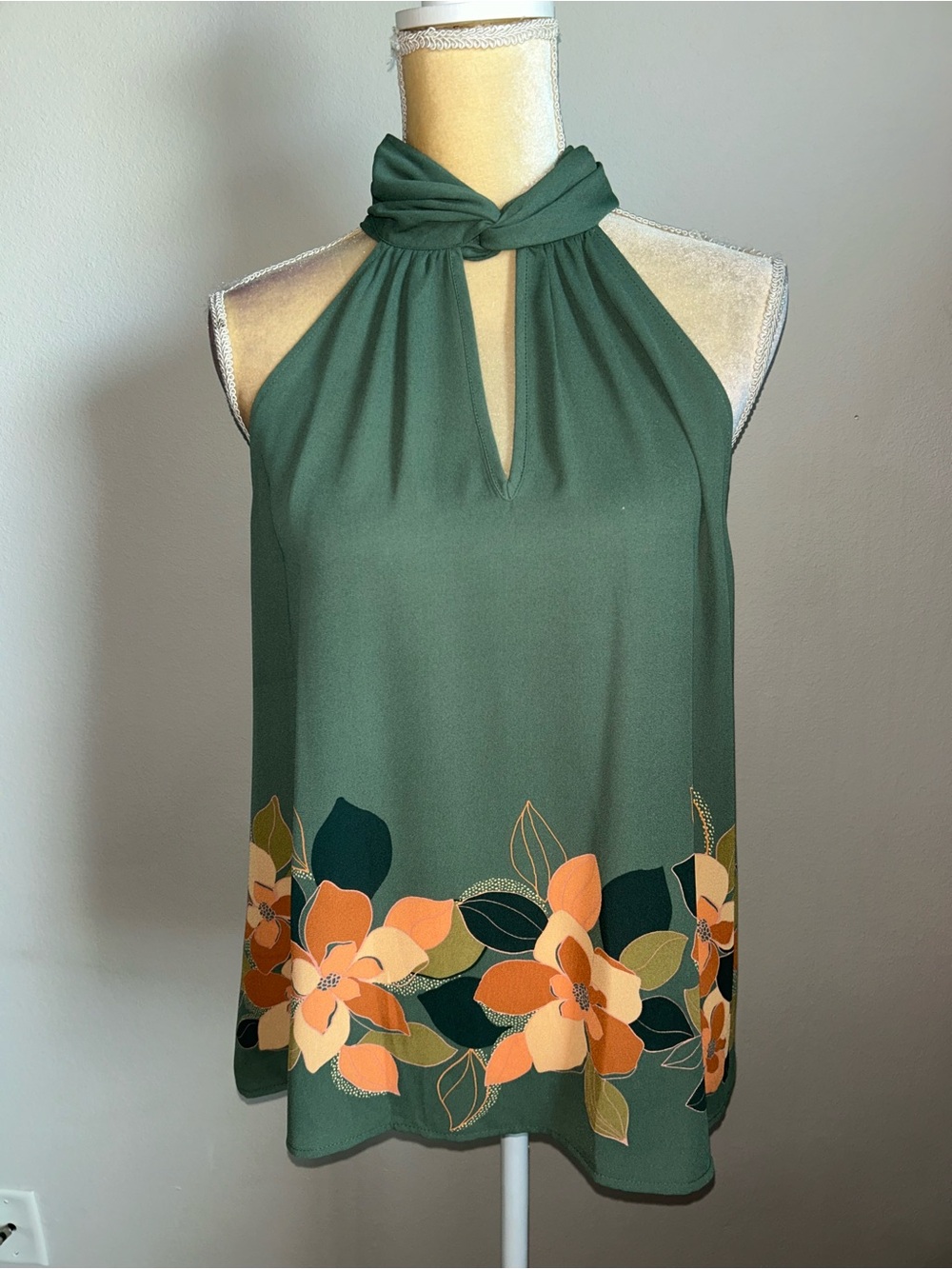 NWT Les Serein Green Floral Halter Tie-Neck Camisole Sz XL